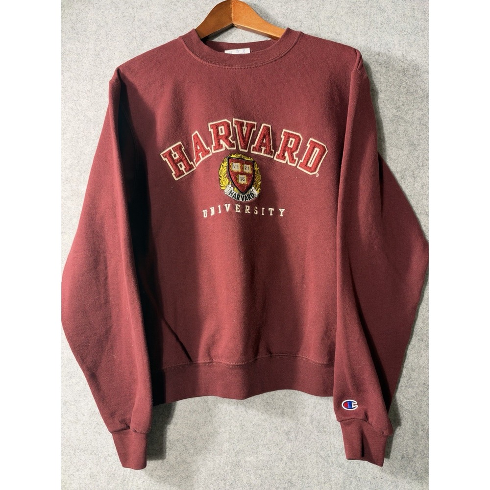 Champion Harvard University Crewneck Sweatshirt Mens Small Burgundy Embroidered